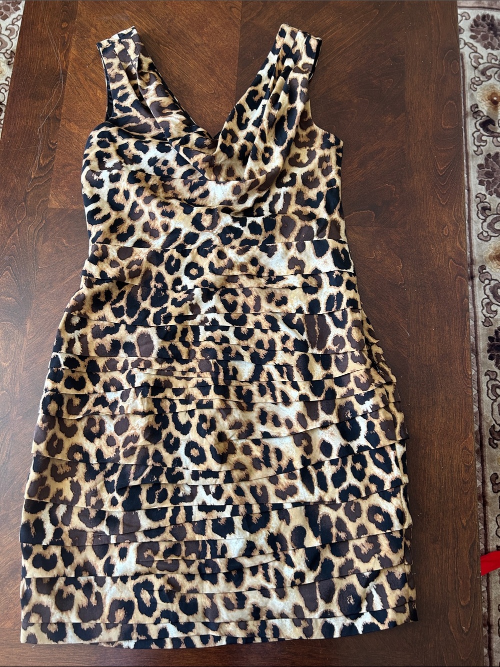 Express Leopard Print Cowl Neck Dress in Tan, Brown & Black